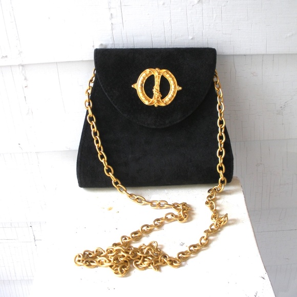 Vintage 80s Velvet + Gold Hardware Mini Crossbody Bag - Picture 1 of 3